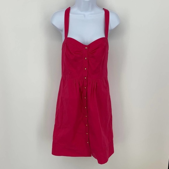 Shoshanna Dresses & Skirts - Shoshanna Women's 6 Hot Pink Dress Gold Buttons Crisscross Back with Pockets